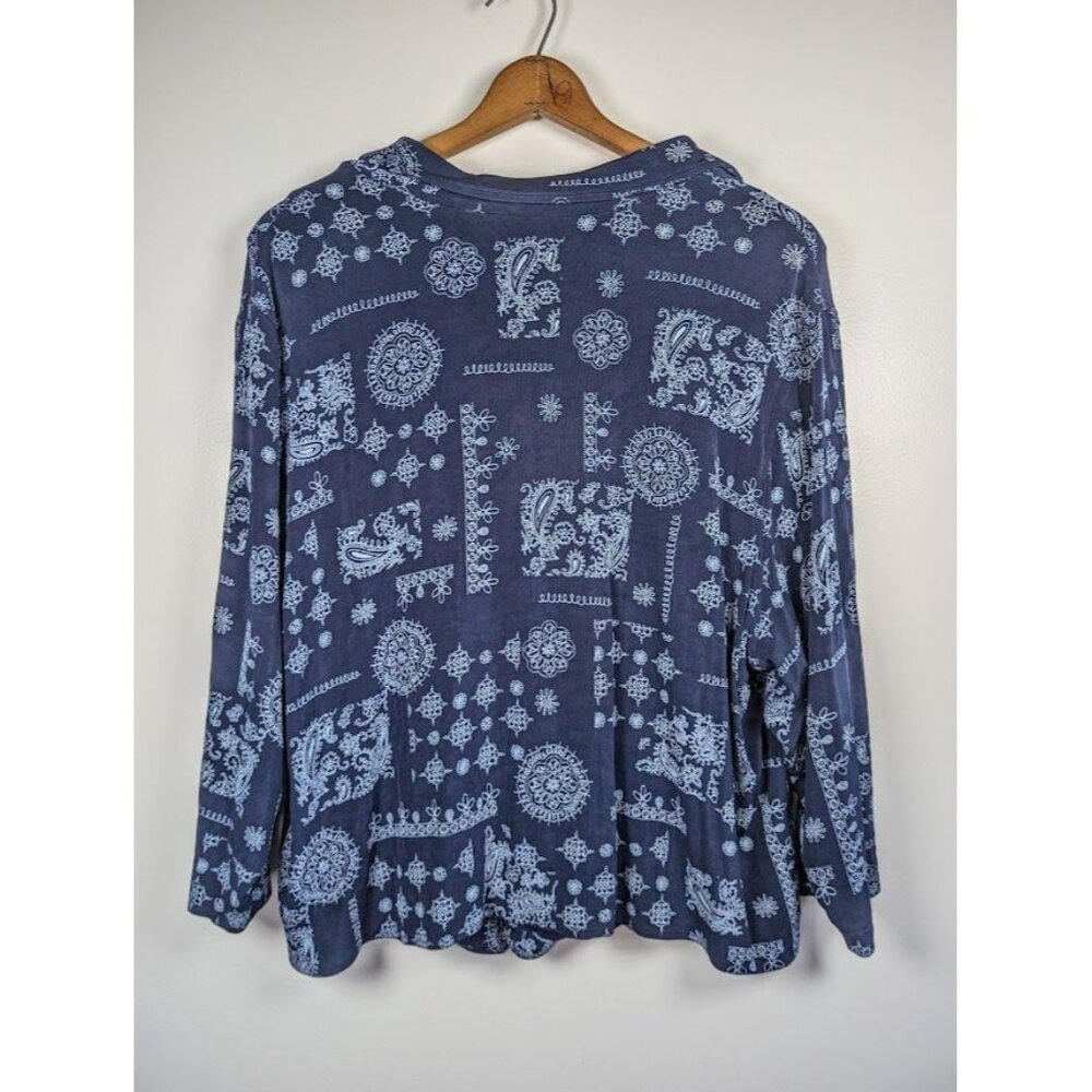 Coldwater Creek Women Button Up Top Size 3X Stretch Cottagecore Moroccan Bandana - Picture 5 of 7